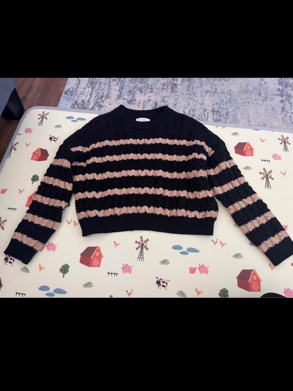 Striped Crewneck Sweater in Black and Blush - Women's